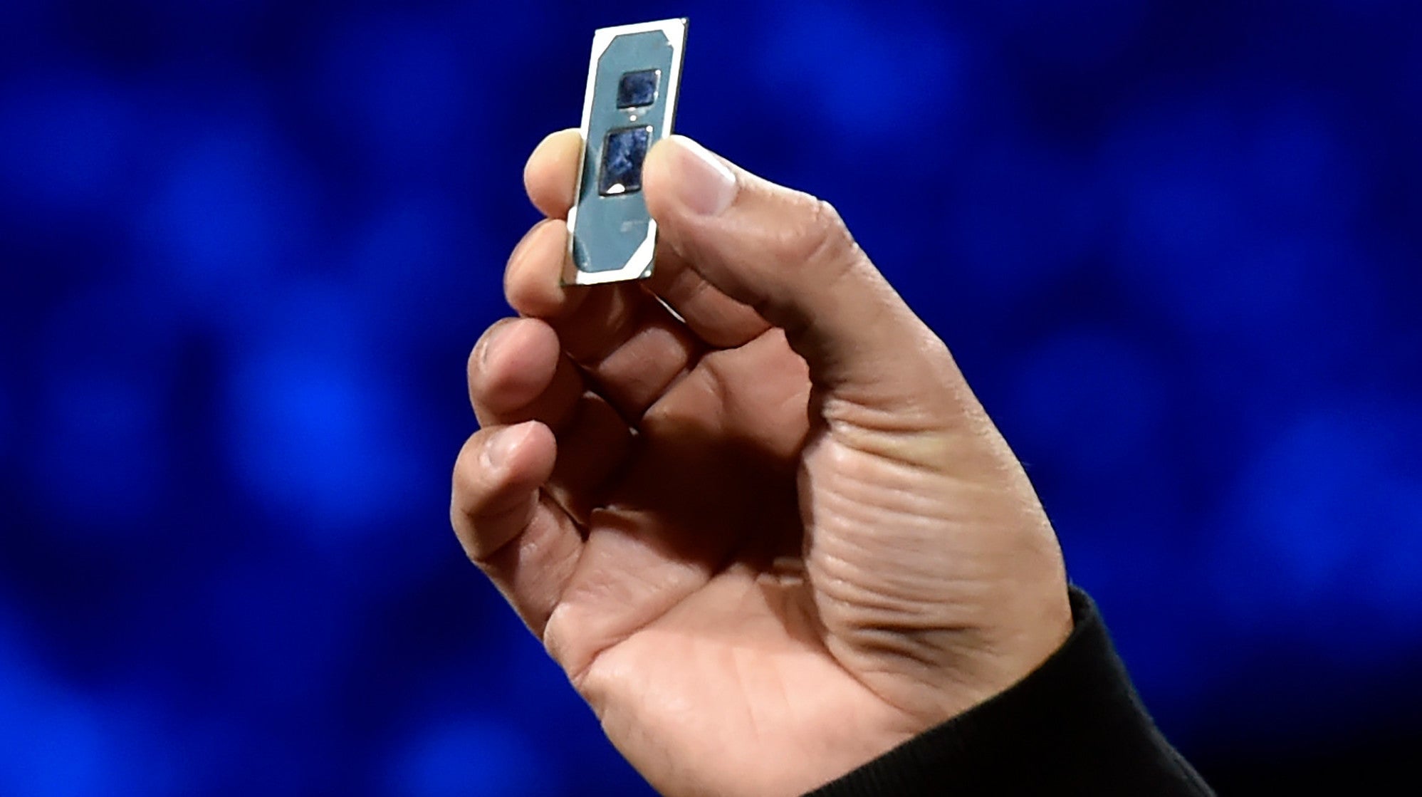 Intel 10th-generation mobile processing chip, aka Ice Lake, at CES 2019.