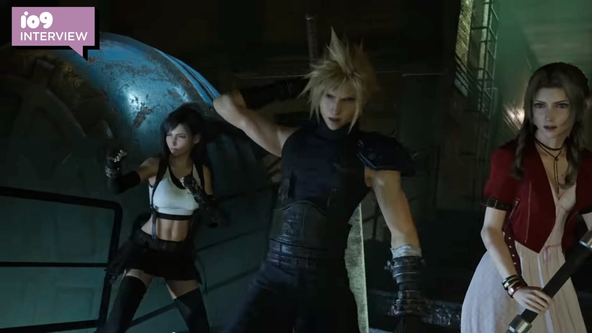 Tifa, Cloud, and Aerith race into battle in the sewers below Midgar.