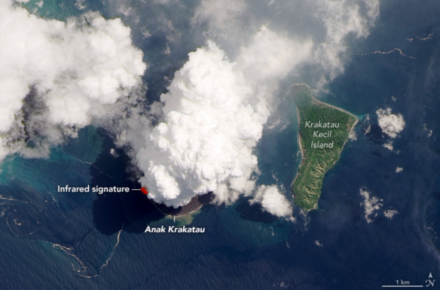 A labeled view of the Krakatoa eruption.