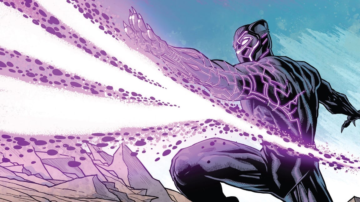 Black Panther unleashing a blast of kinetic energy.
