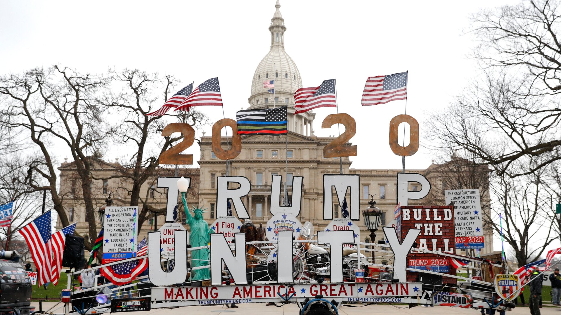 A float only tenuously connected to the coronavirus outbreak on April 15 in Michigan.