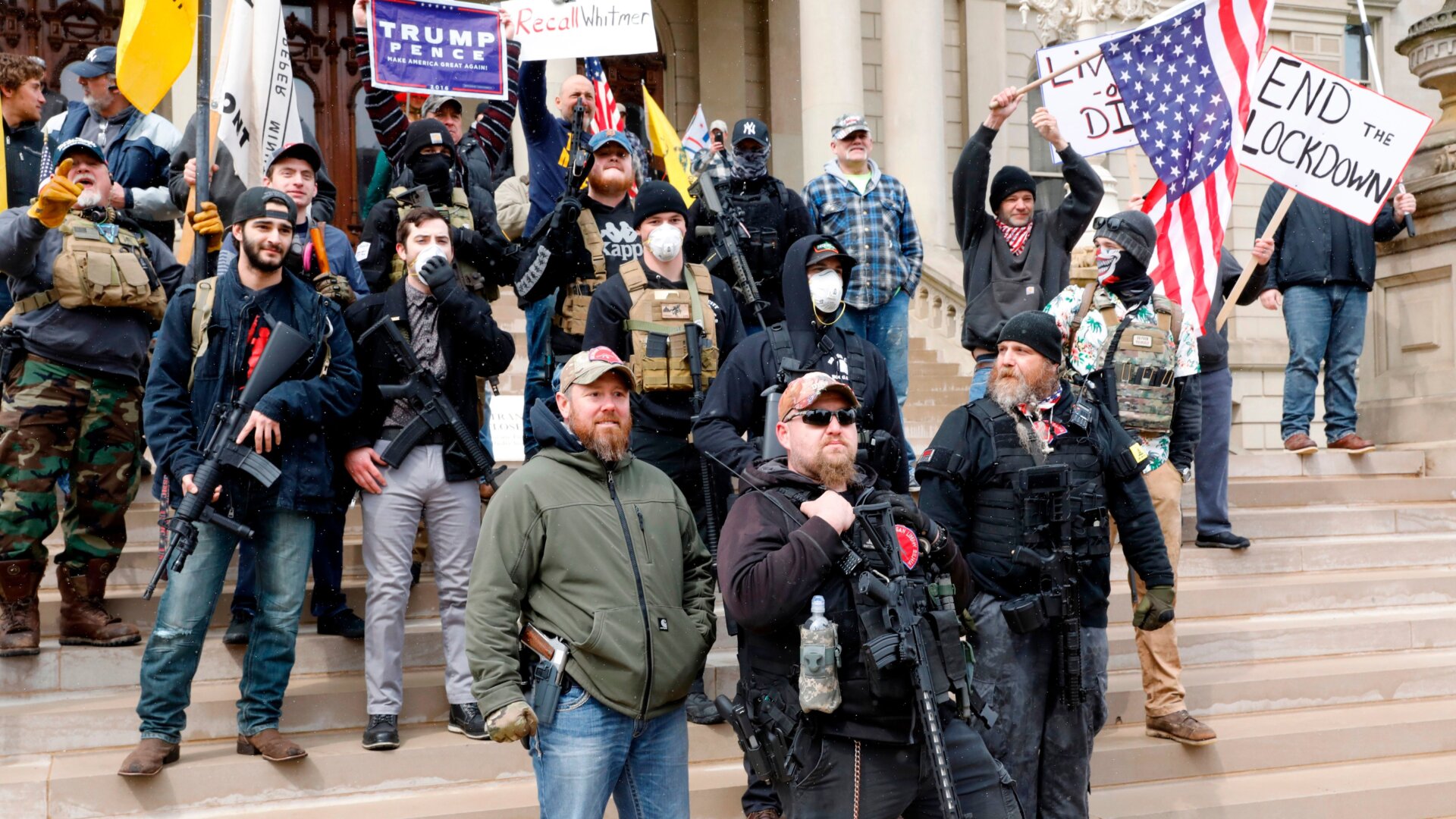 Protesters outside the Michigan state house in Lansing, Michigan on April 15.