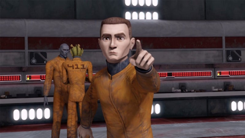 An imprisoned Boba making a brief appearance in Clone Wars’ fourth season, after his whole Mace Windu Revenge Arc went sideways.