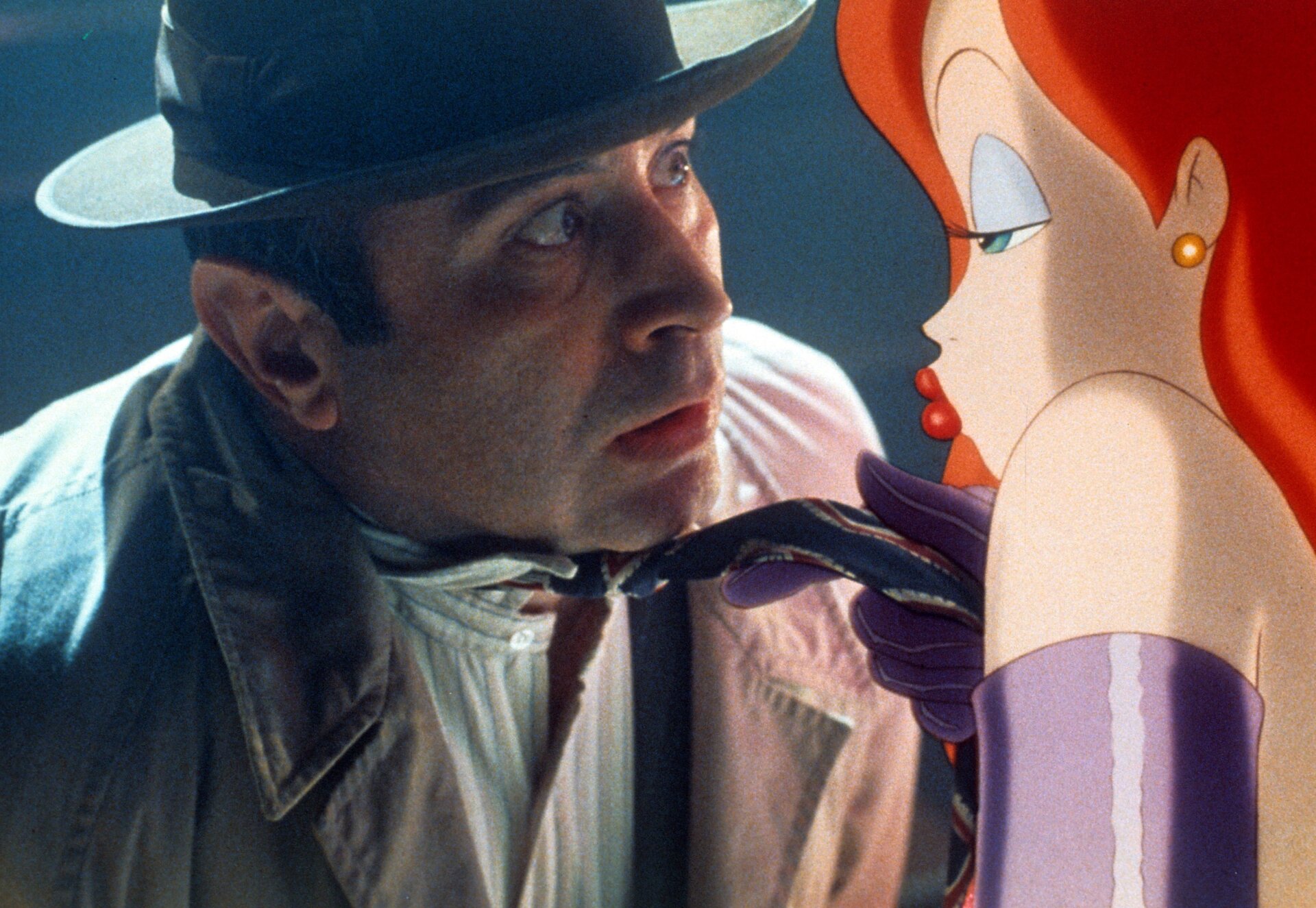 Bob Hoskins and Jessica Rabbit in a scene from the film.