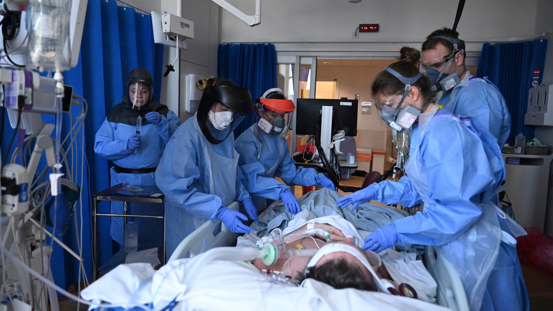 Medical personnel at Royal Papworth Hospital in Cambridge, England, on May 5, 2020.