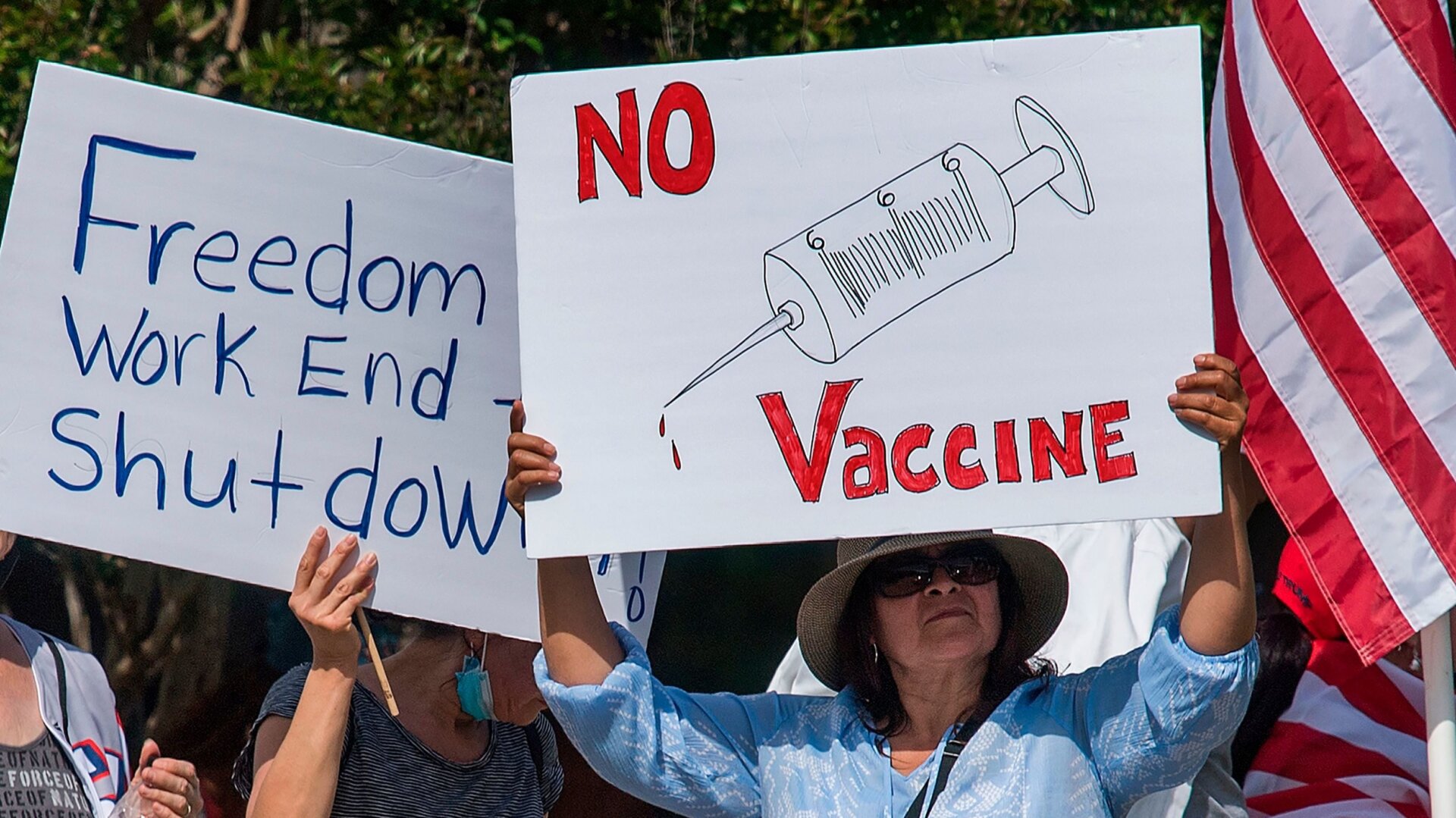 Trump supporter hold a rally to call for the reopening of the California economy in Woodland Hills, California, on May 16, 2020.