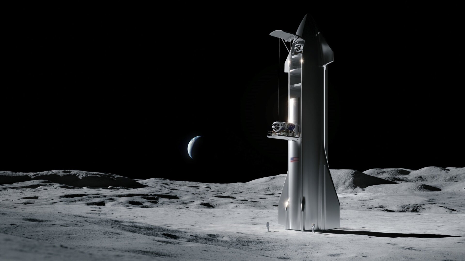 Conceptual image of SpaceX’s Starship on the Moon. 