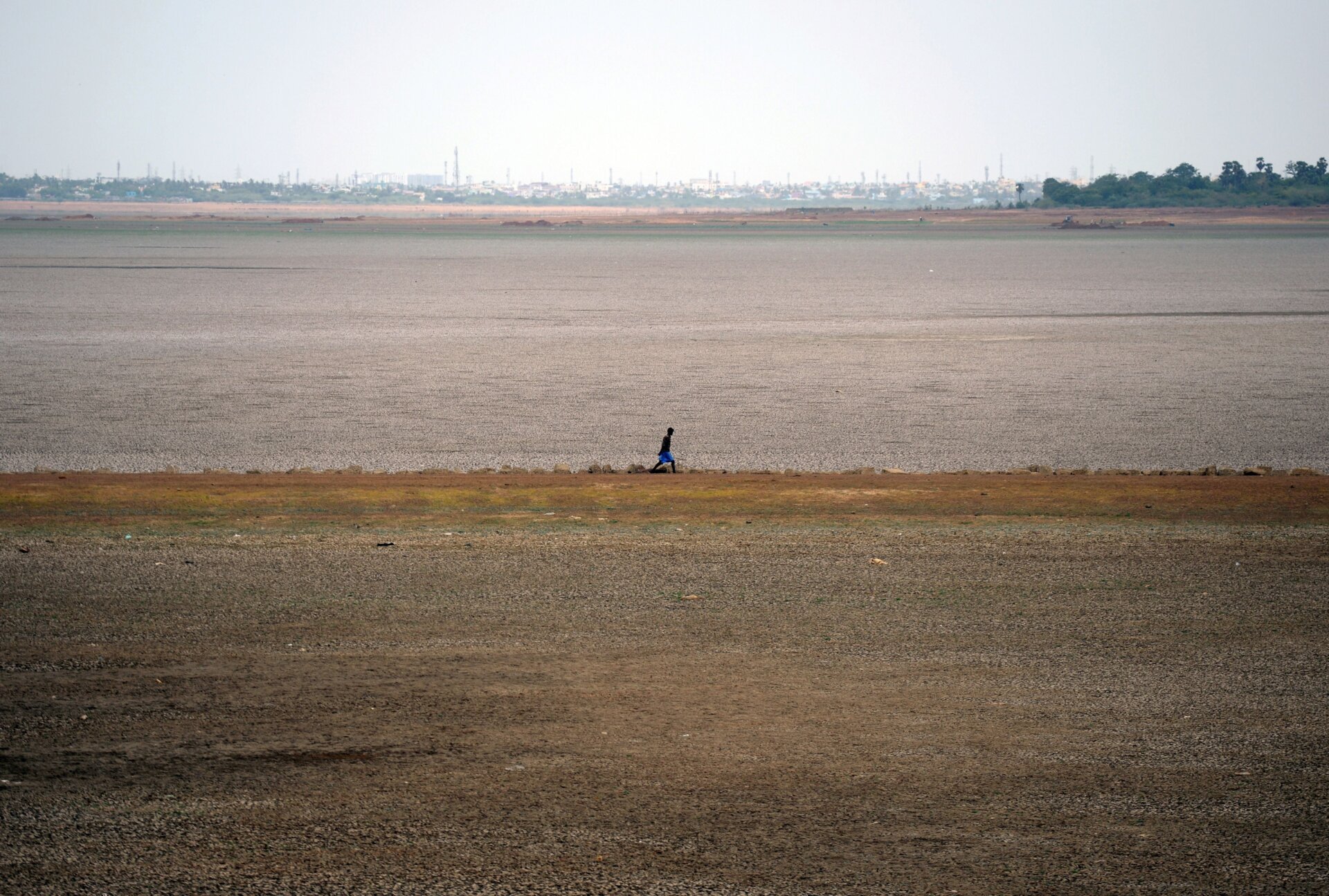The drought-ridden Puzhal reservoir on the outskirts of Chennai, India in June 2019