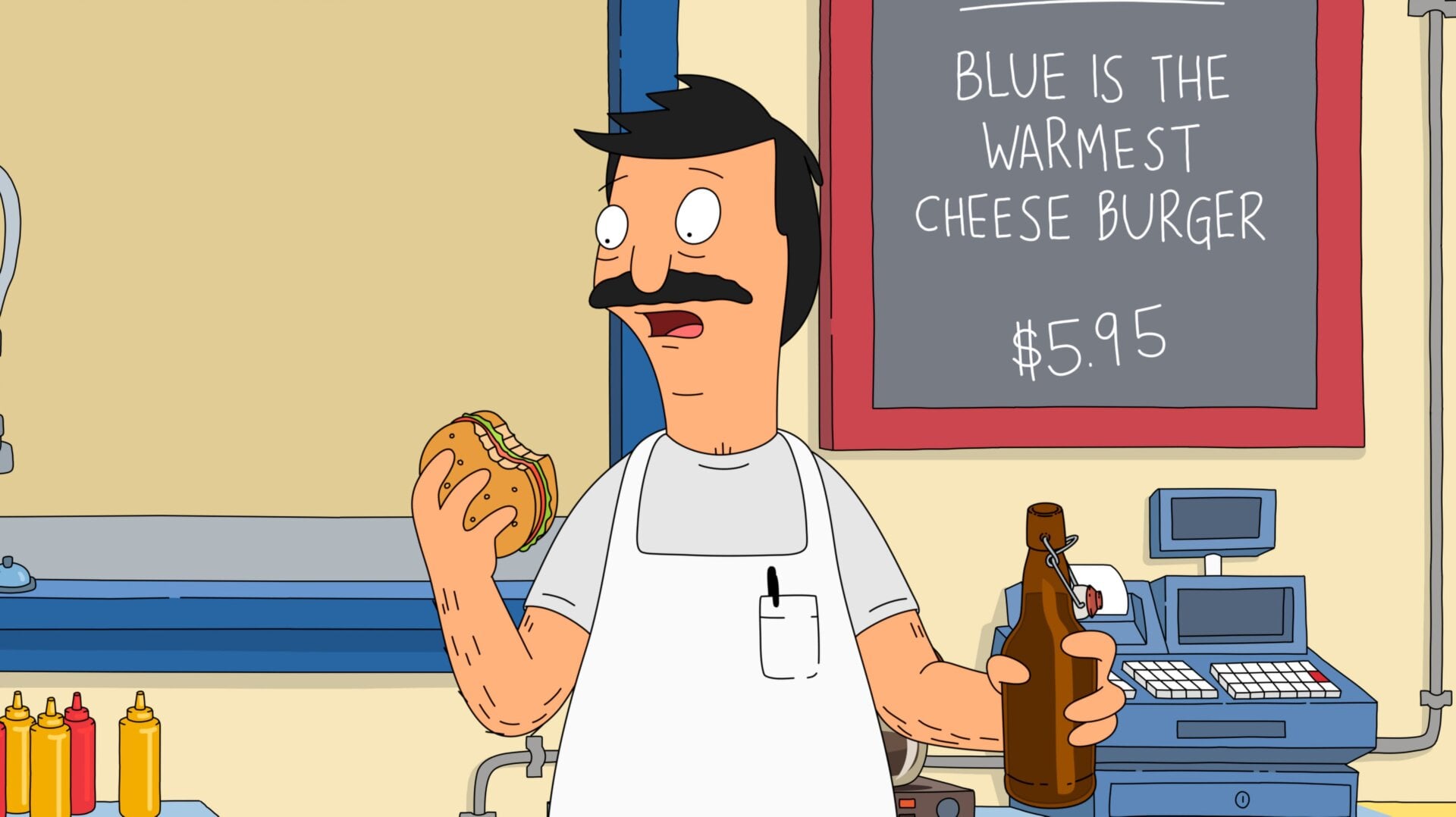 Bob Belcher contemplating a burger.