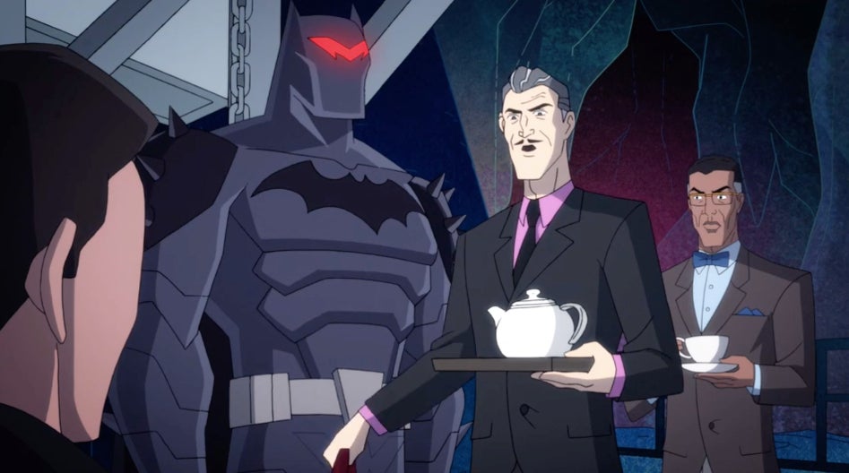 Alfred and Lucious chastising Bruce for acting like a child.