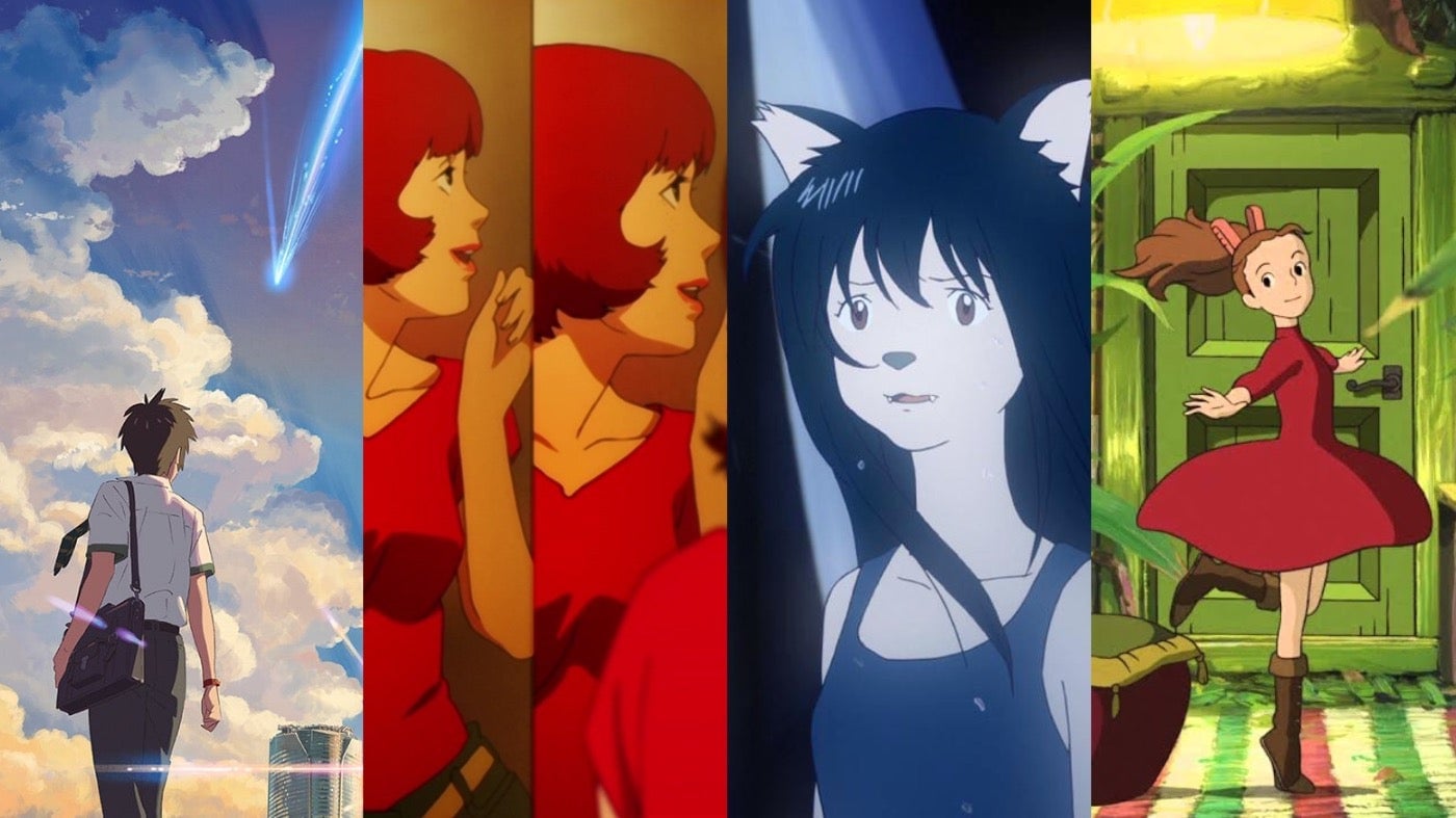 From left: Your Name, Paprika, Wolf Children, and The Secret World of Arriety.