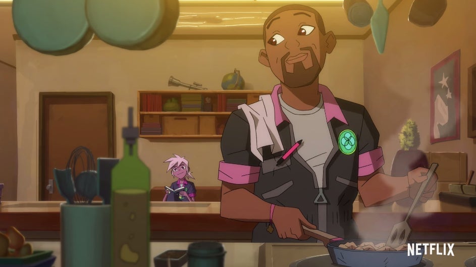 Lio and Kipo getting ready to eat dinner together.