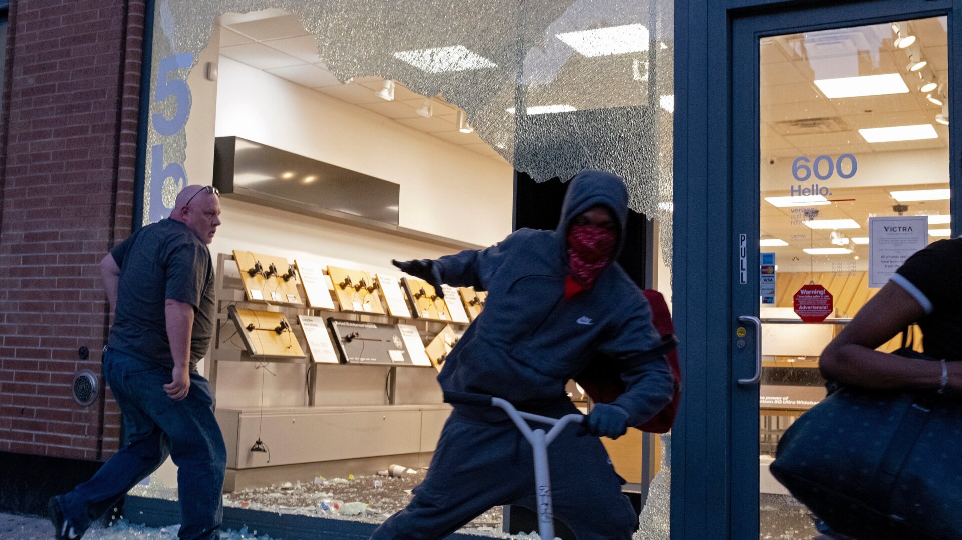 A broken window in New York’s Chelsea neighborhood on June 1, 2020.