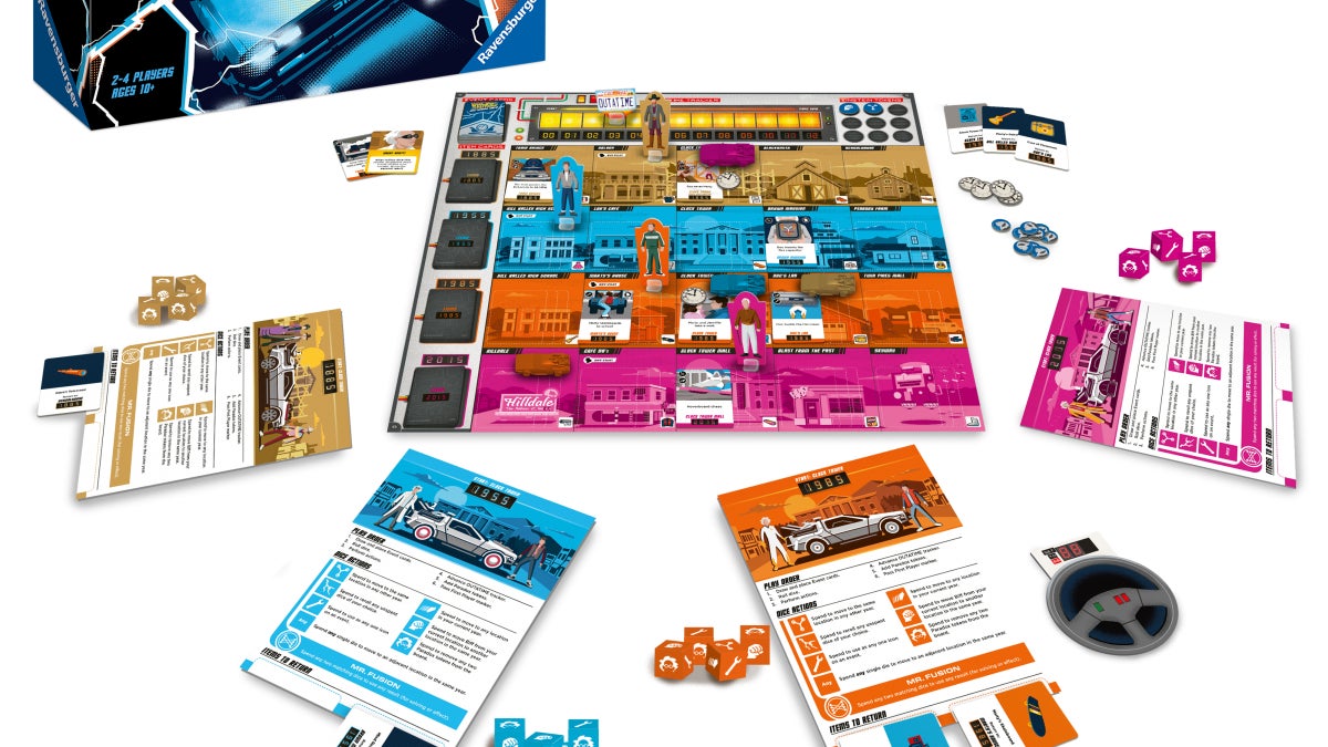 A look at the board for Back to the Future: Dice Through Time.