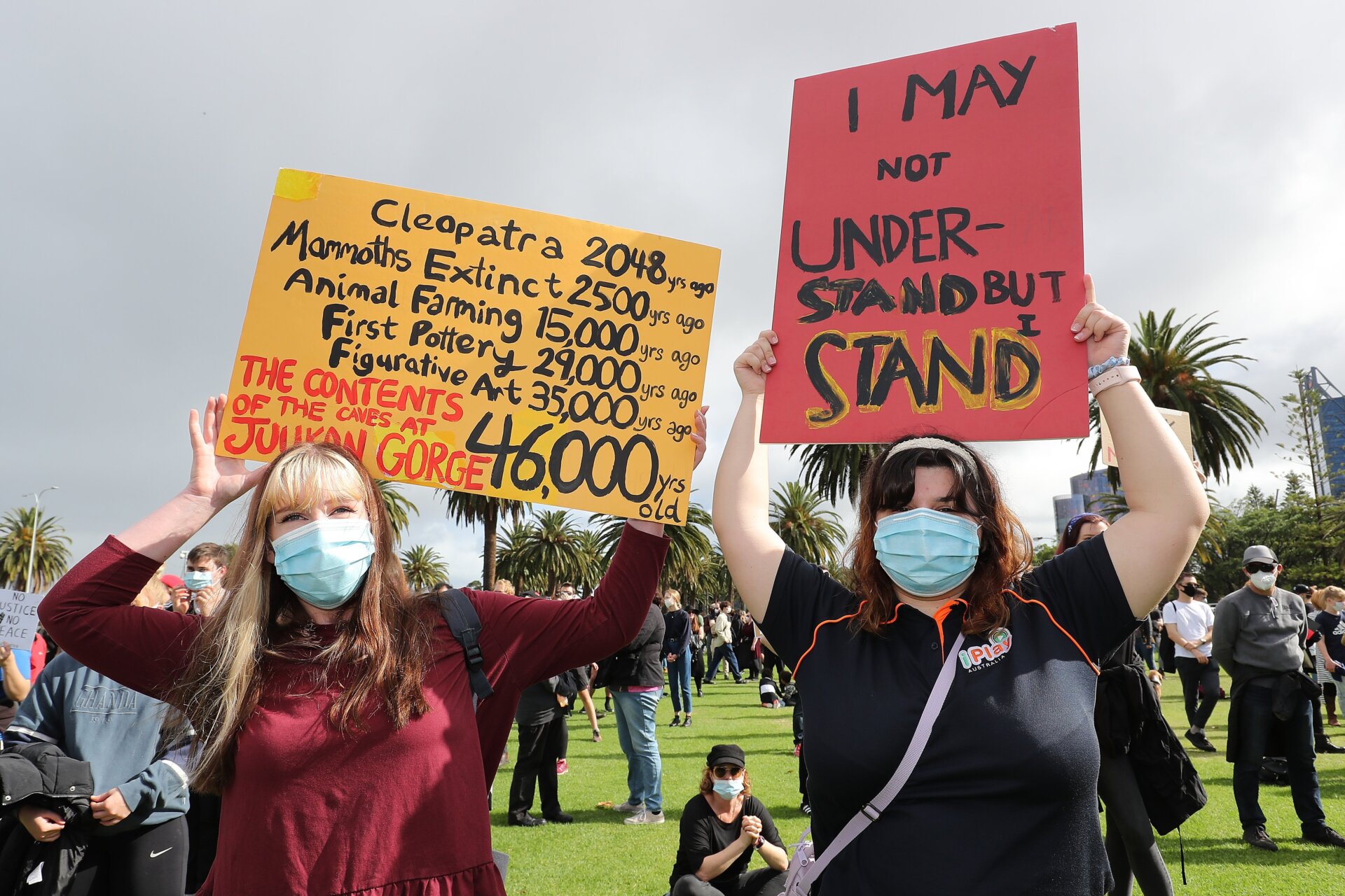 Protesters participate in a Black Lives Matter rally at Langley Park on June 13, 2020 in Perth, Australia.