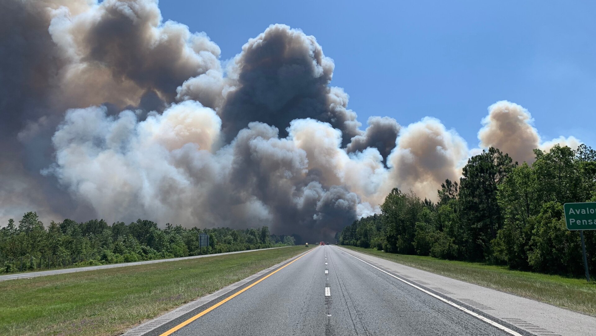 A view of smoke billowing from the Five Mile Swamp Fire.