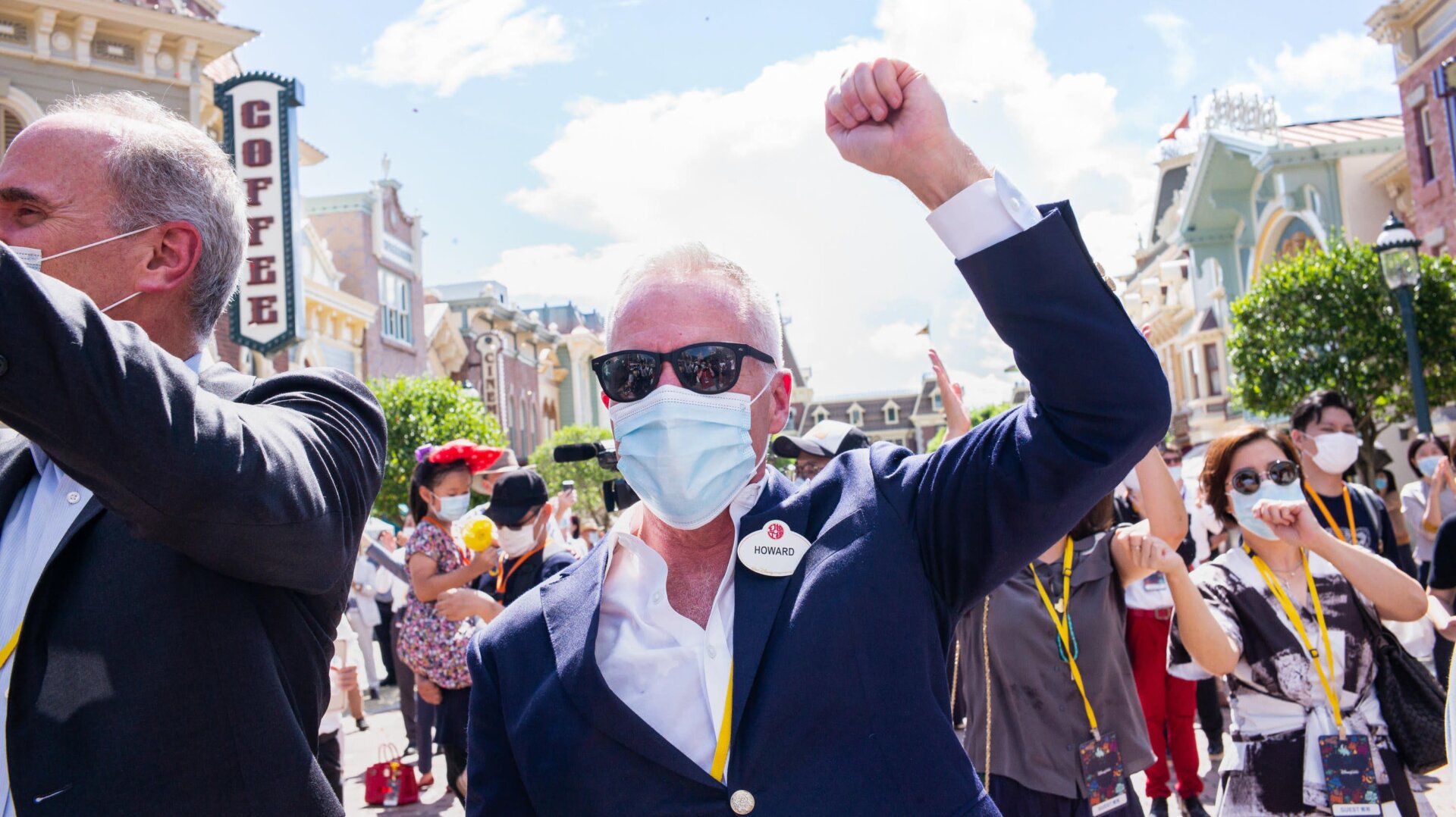 An employee participates in the grand reopening of Hong Kong Disneyland on June 18. 