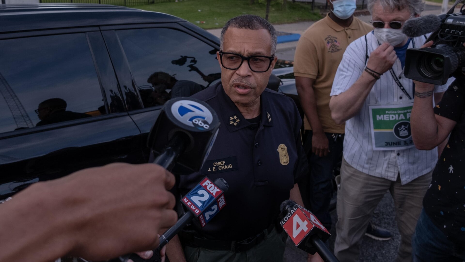 The Chief of Detroit Police James Craig speaks with the press about the protests taking place in Detroit, Michigan, June 3,2020