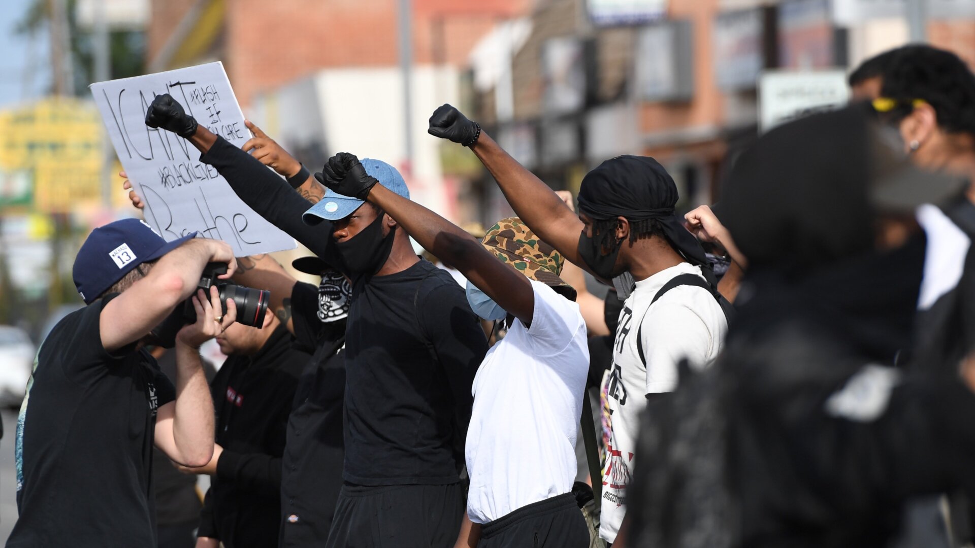 Protesters in Los Angeles’ Van Nuys neighborhood on June 1, 2020.