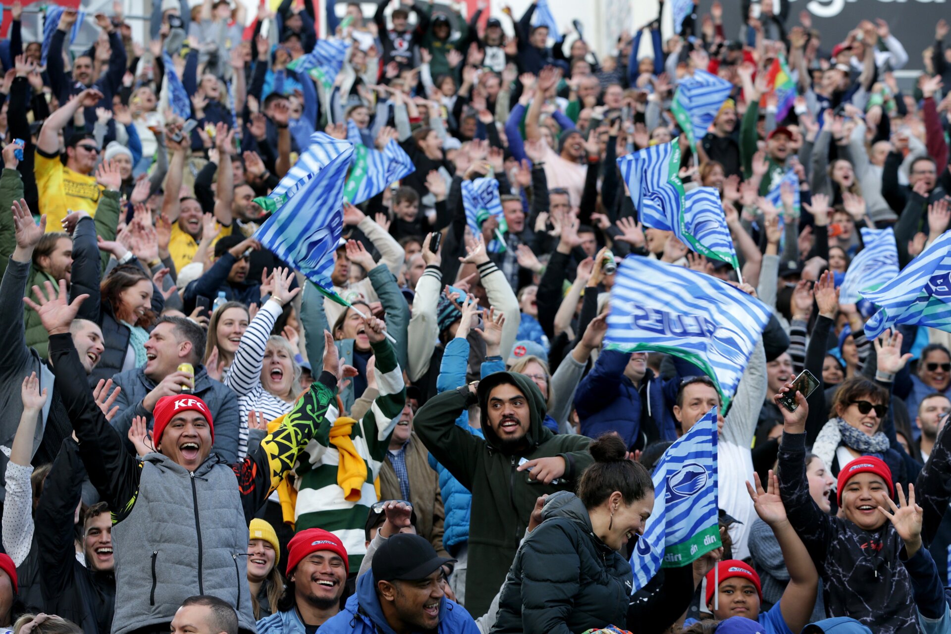 Fans during the round 1 Super Rugby Aotearoa match between the Blues and the Hurricanes at Eden Park on June 14, 2020 in Auckland, New Zealand. 