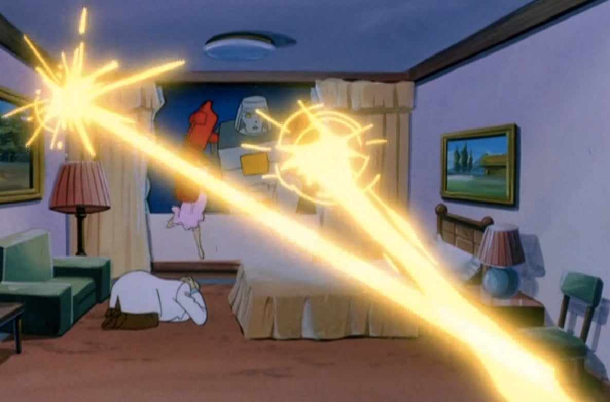 Note: None of the humans’ lasers hurt GoBots in the least, so the only thing they could possibly achieve is killing Mira.