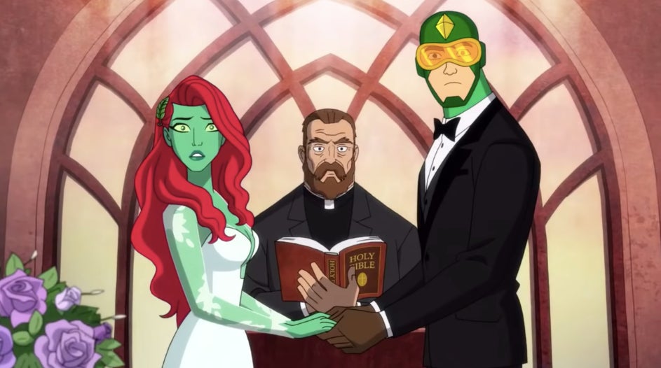 Ivy and Kite-Man realizing something’s amiss at their wedding.
