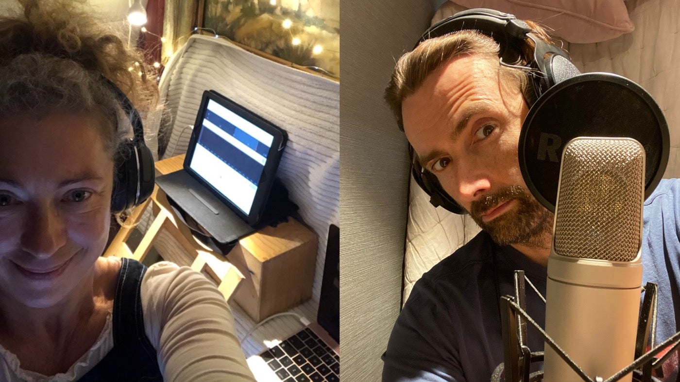 Alex Kingston (left) and David Tennant (right) show off their quarantine studios.