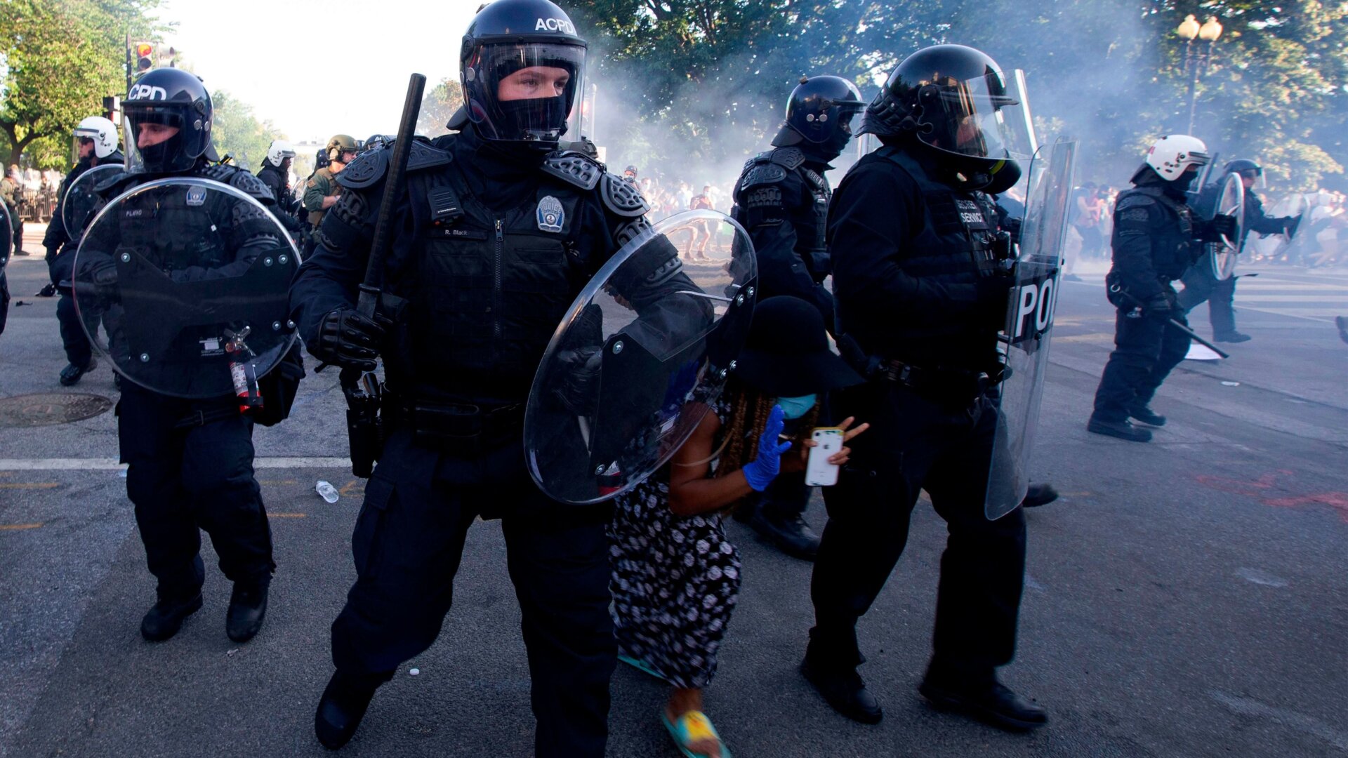 Police using tear gas and force to push protesters away from the White House; June 1, 2020.