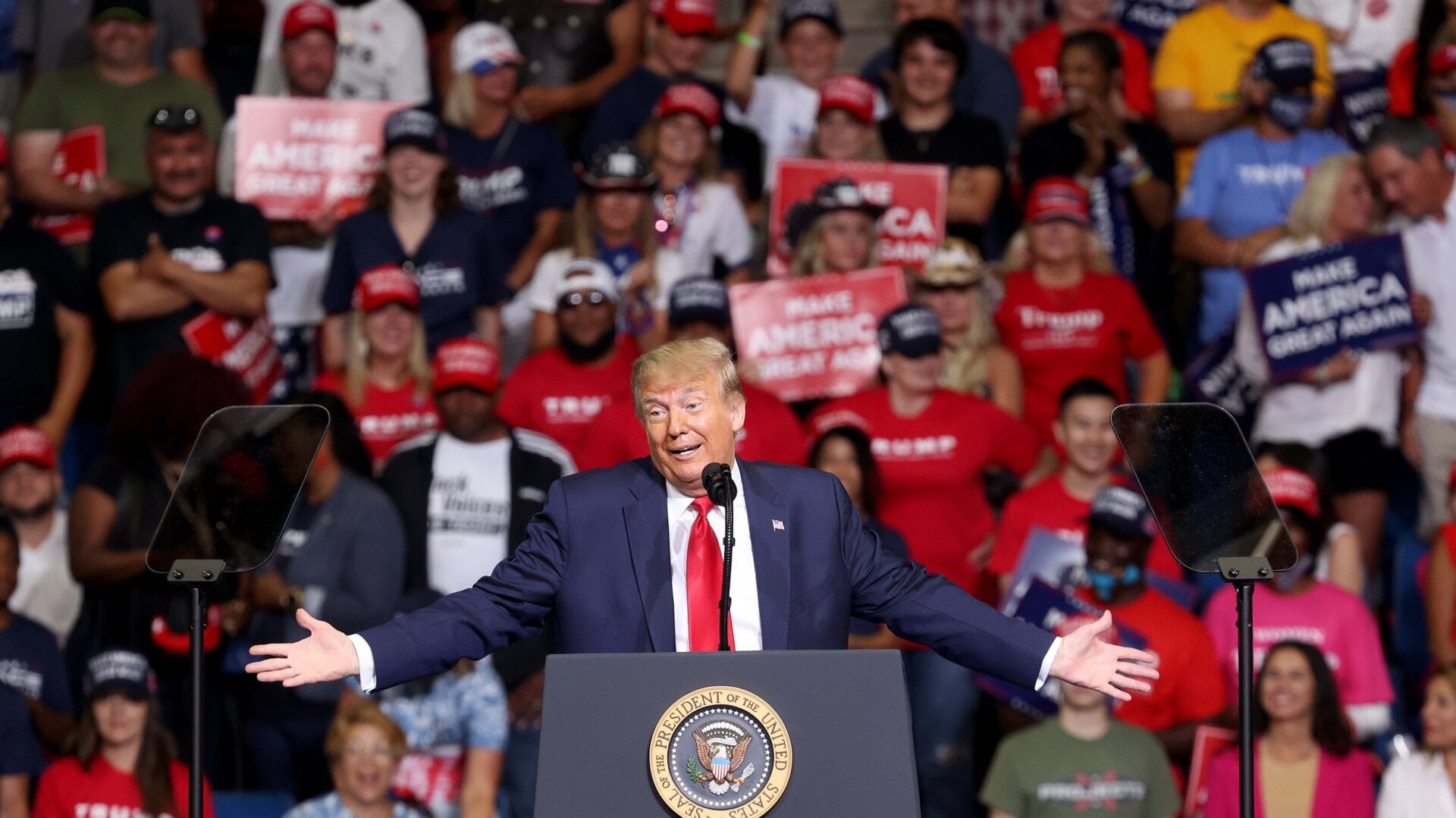 A view of Saturday’s rally in Tulsa, Oklahoma, for President Donald Trump, who I’ll remind you is the self-proclaimed “least racist person there is anywhere in the world.”