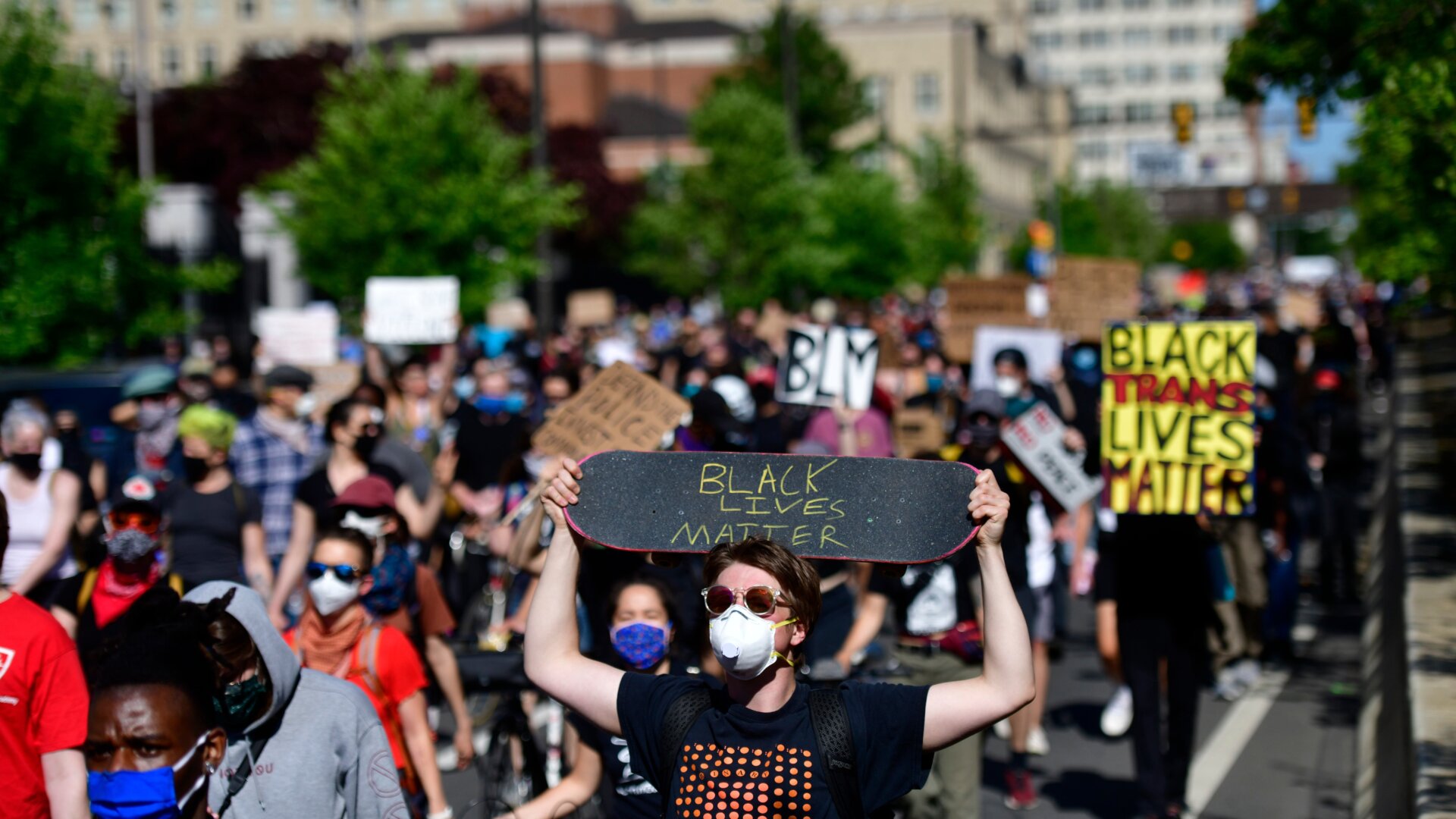 Protesters march in Philadelphia’s Center City neighborhood on June 1, 2020.