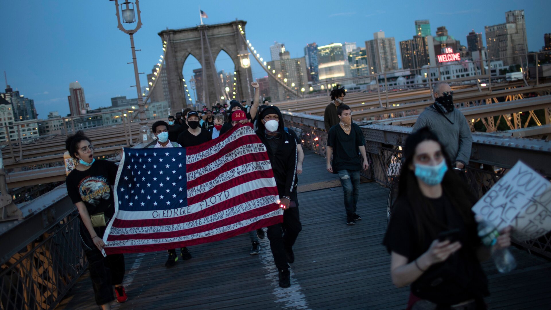 Protesters on the Brooklyn Bridge, June 1, 2020.