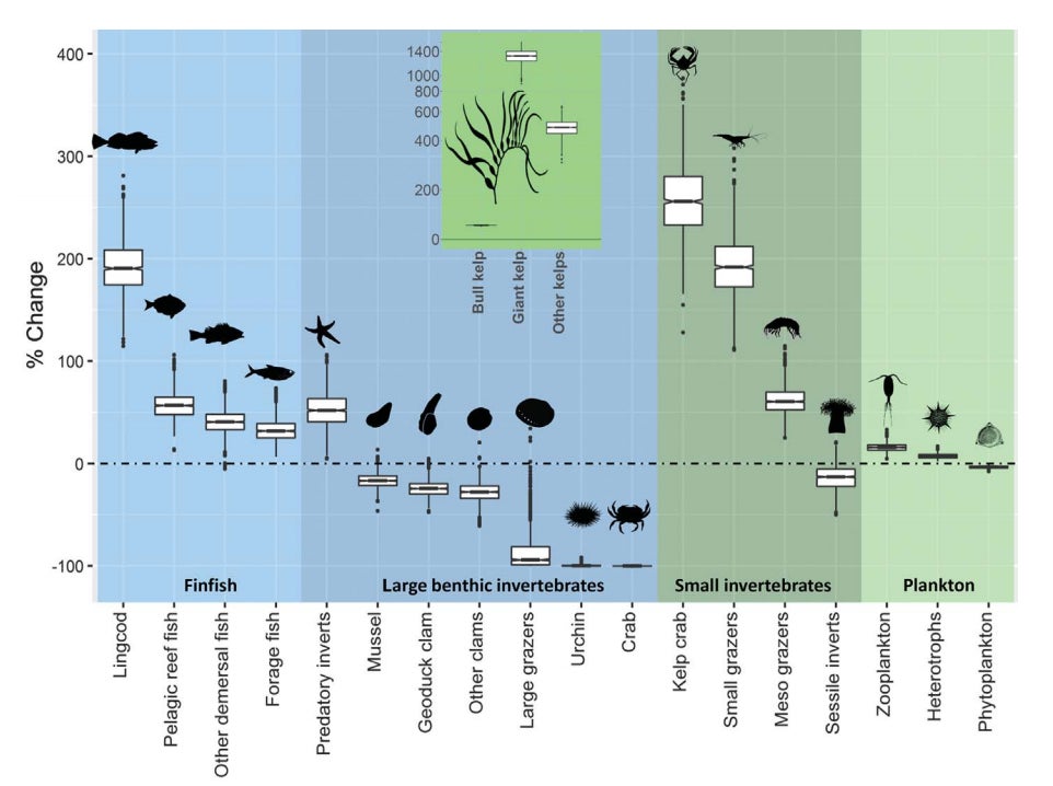 Changes in marine life population vs. otters off the coast of Vancouver Island