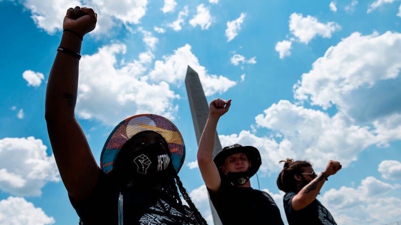 Washington, D.C. on July 4, 2020. Protesters gathered near the Washington Memorial to denounce police brutality and systemic racism.