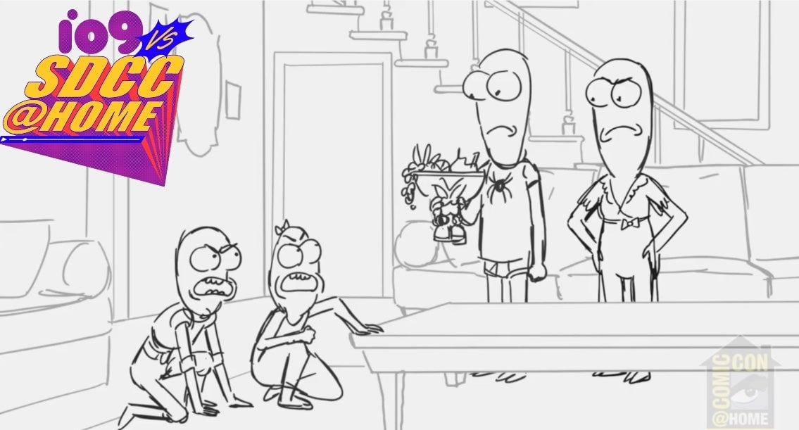 An in-the-works scene from season two, screened as part of the Solar Opposites panel.