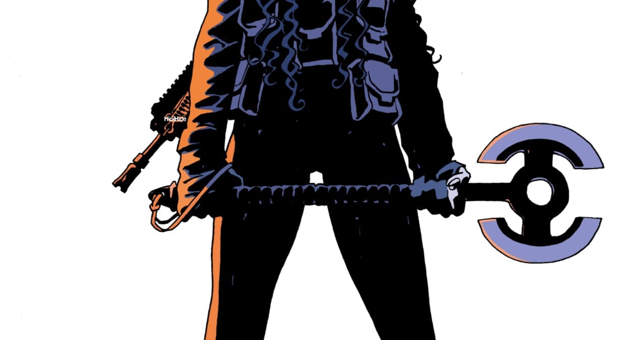 Andromache of Scythia prepping her ax for battle.