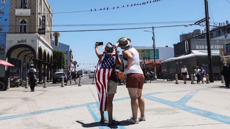 Venice Beach, California on July 4, 2020. Beaches in Los Angeles County, including Venice Beach, are closed through the July 4 holiday weekend in order to slow the spread of coronavirus.