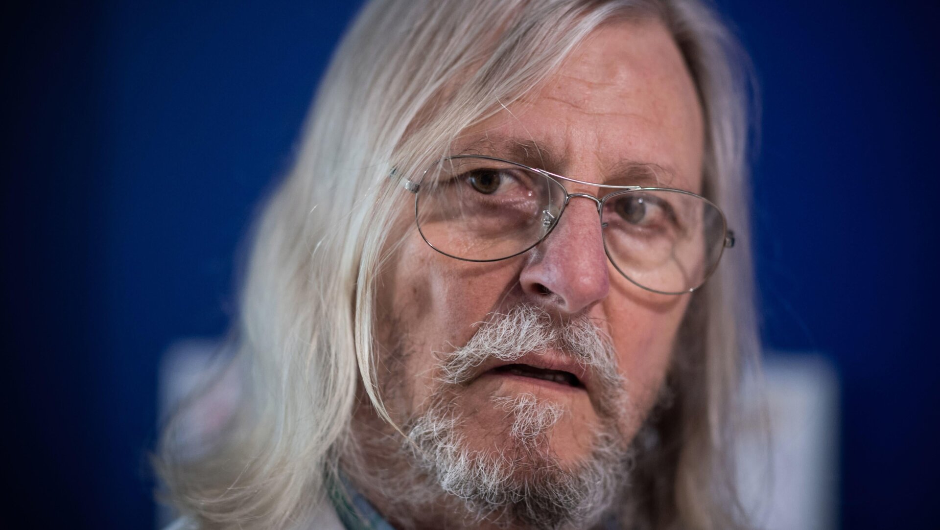 Didier Raoult seen speaking with journalists at his IHU medical institute in Marseille, France on June 3, 2020.