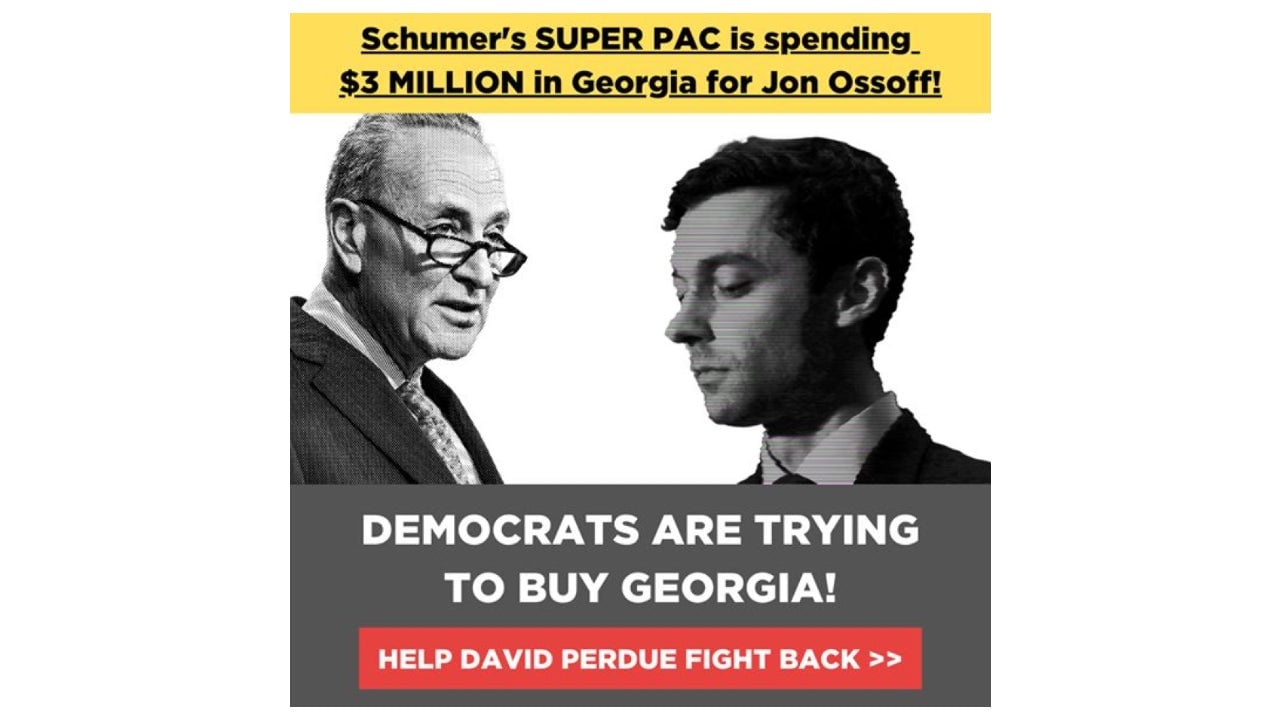 Facebook ad paid for by Georgia’s Republican Senator David Perdue, featuring a photoshopped version of his opponent, Democrat Jon Ossoff