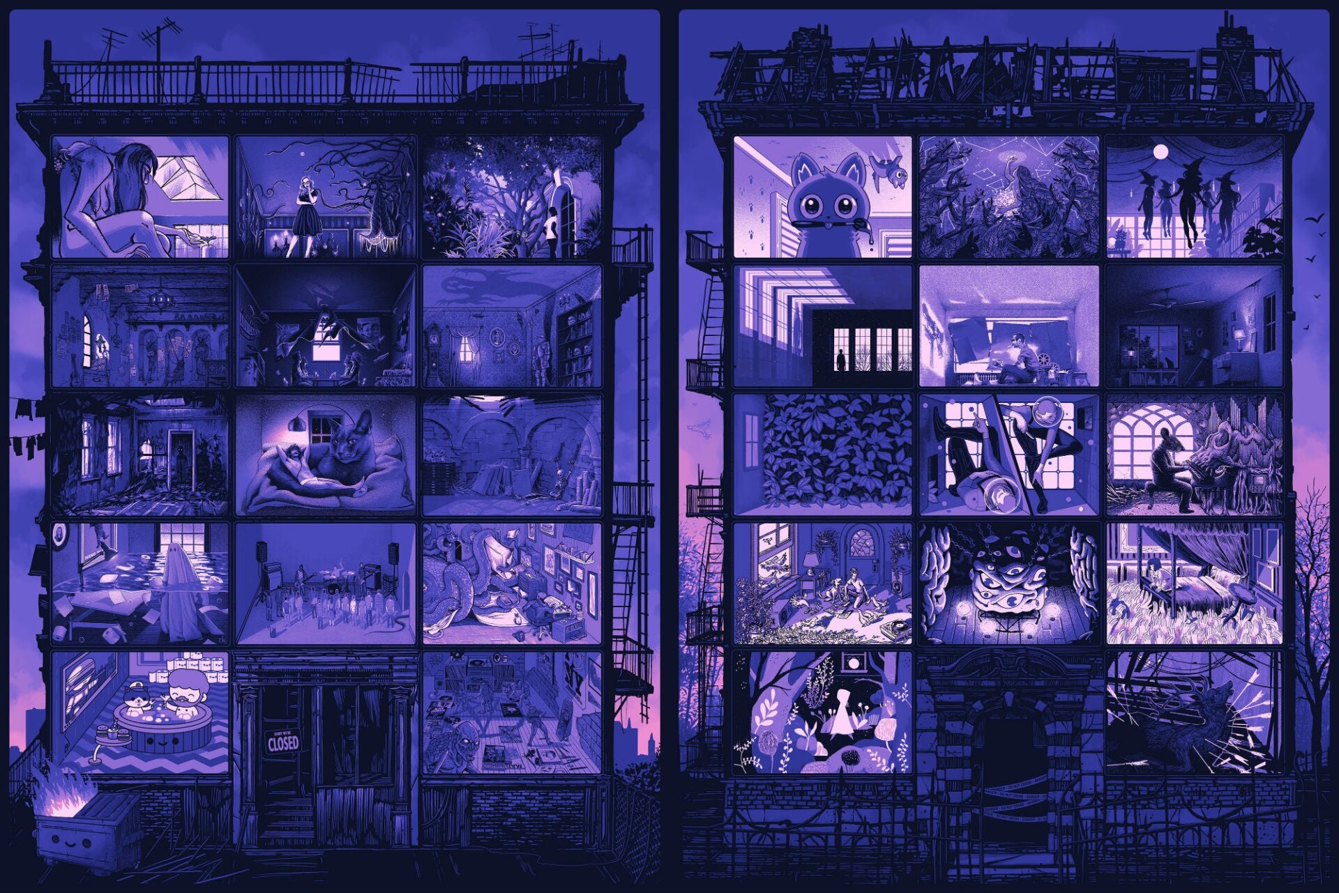 28 artists, 28 quarantine interpretations. Two posters. This is the blue version.