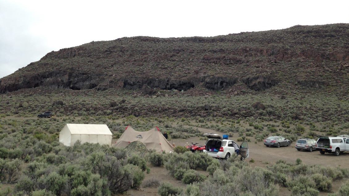 The Paisley Caves outcrop as seen from the base camp.