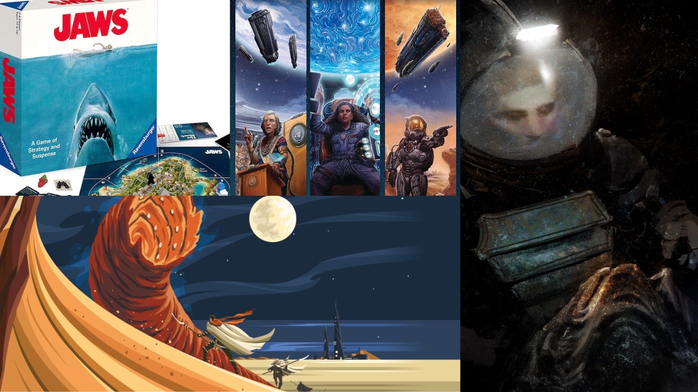 Clockwise from left: Jaws, The Expanse RPG, Alien: The Roleplaying Game, and Dune.