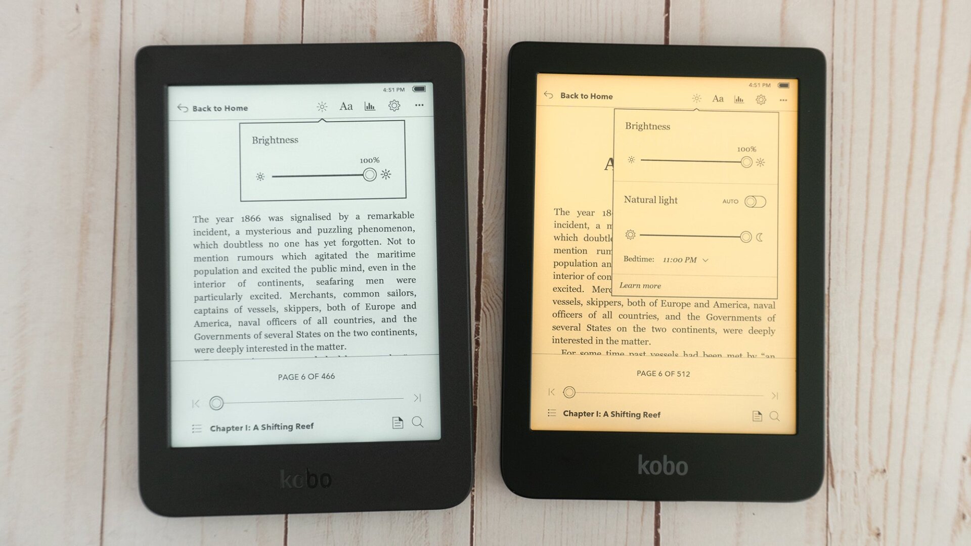 The biggest reason to splurge $20 for the Kobo Clara HD is its backlight, which allows for color temperature adjustments at night, shifting warmer to help calm your brain.