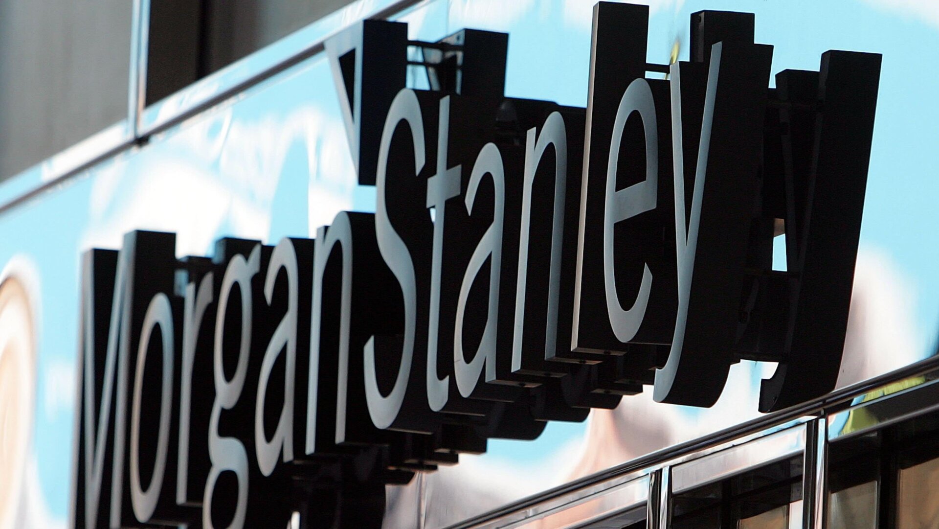 A sign hangs from Morgan Stanley’s New York City headquarters on June 21, 2006.
