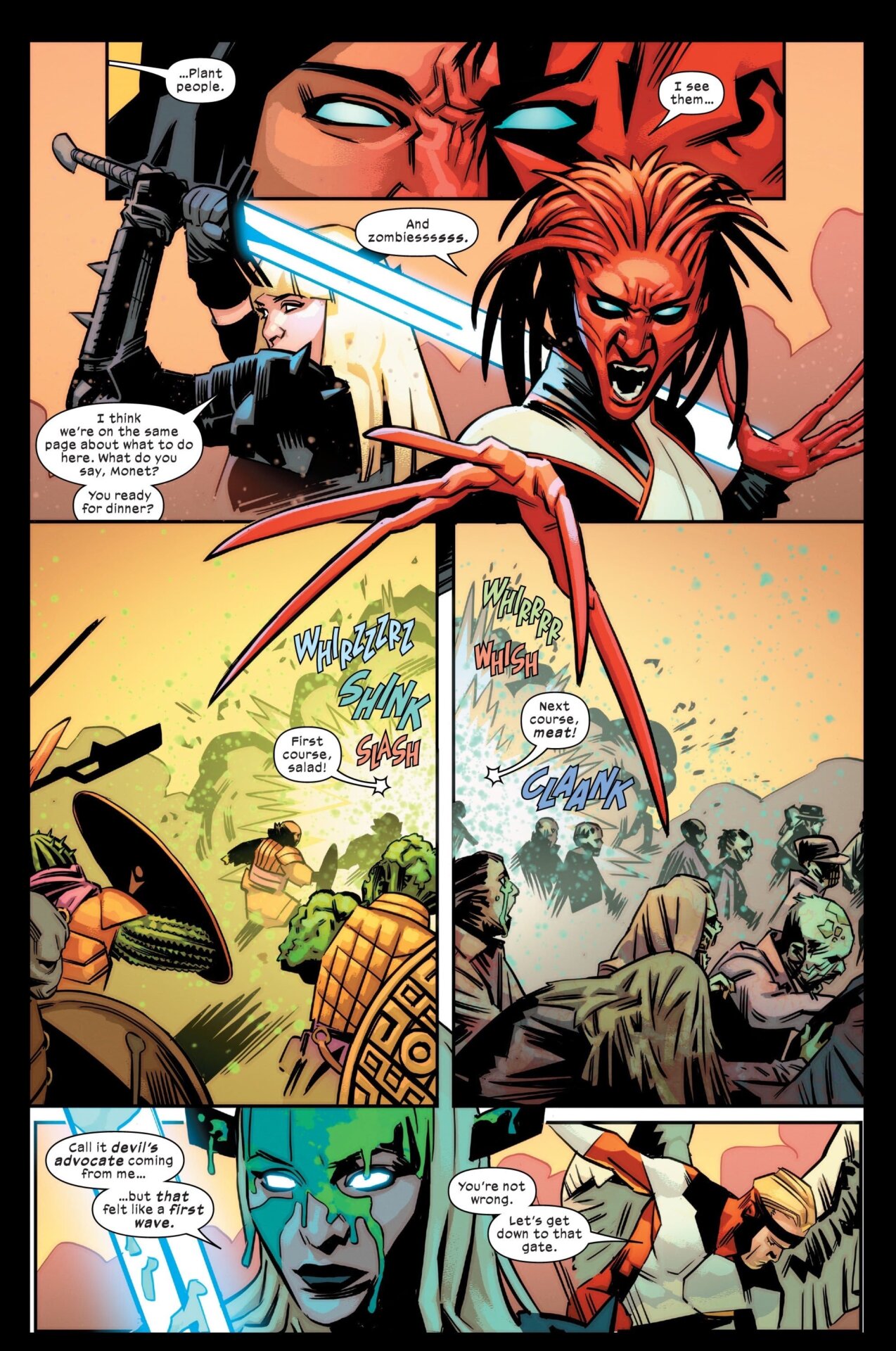 Magik and Penance dispatching alien plants and mutant zombies.