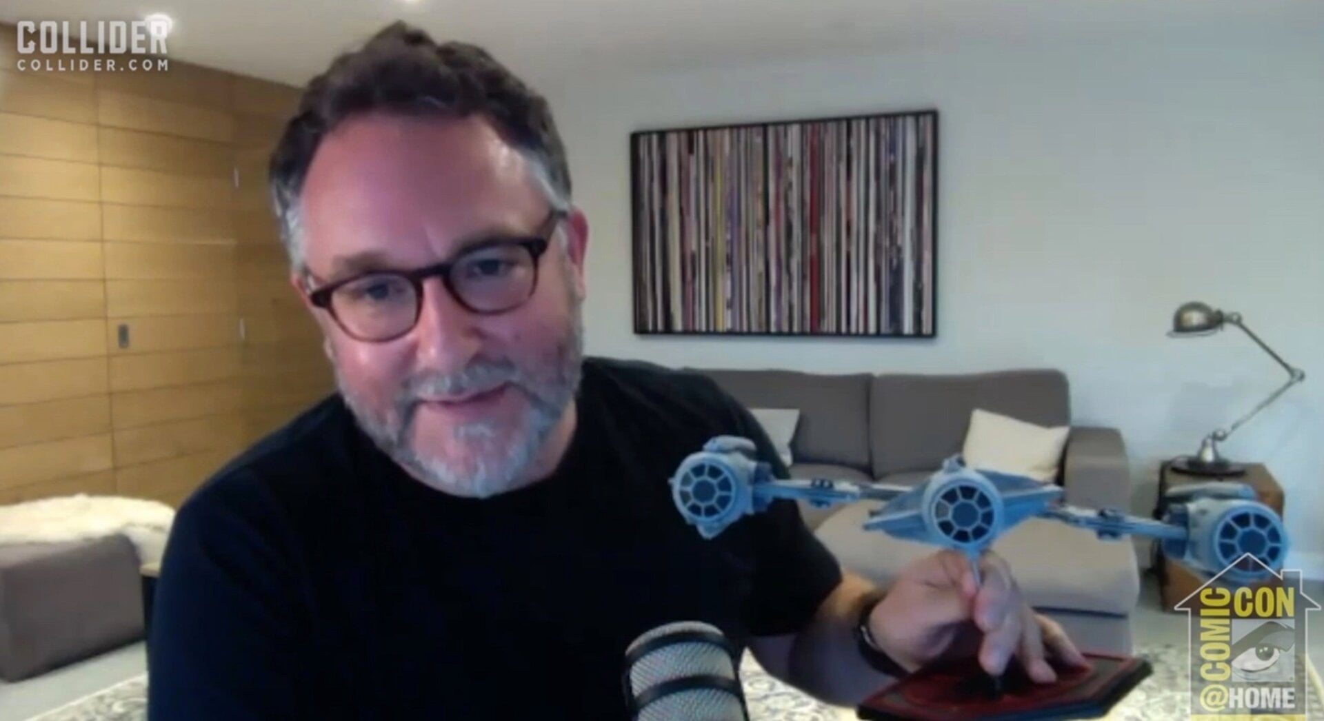 Colin Trevorrow shows off the TIE Marauder.