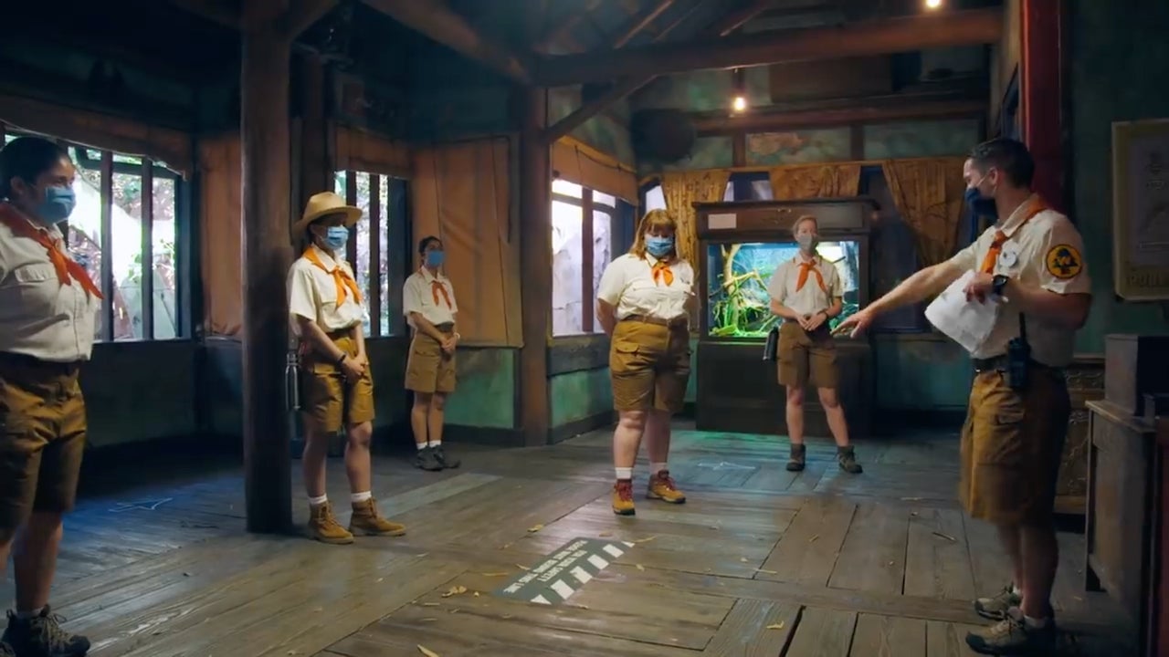 Disney cast members receive training for socially distanced attractions in a new video released by Disney Parks on YouTube
