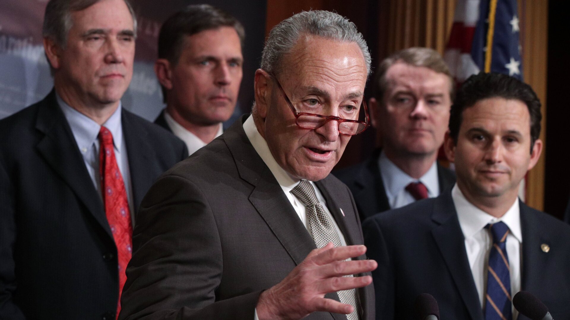 Senate Minority Leader Sen. Chuck Schumer speaks at a news conference on climate change March 27, 2019 at the U.S. Capitol in Washington, DC., when Senate Democrats unveiled their new Special Committee on Climate Change.