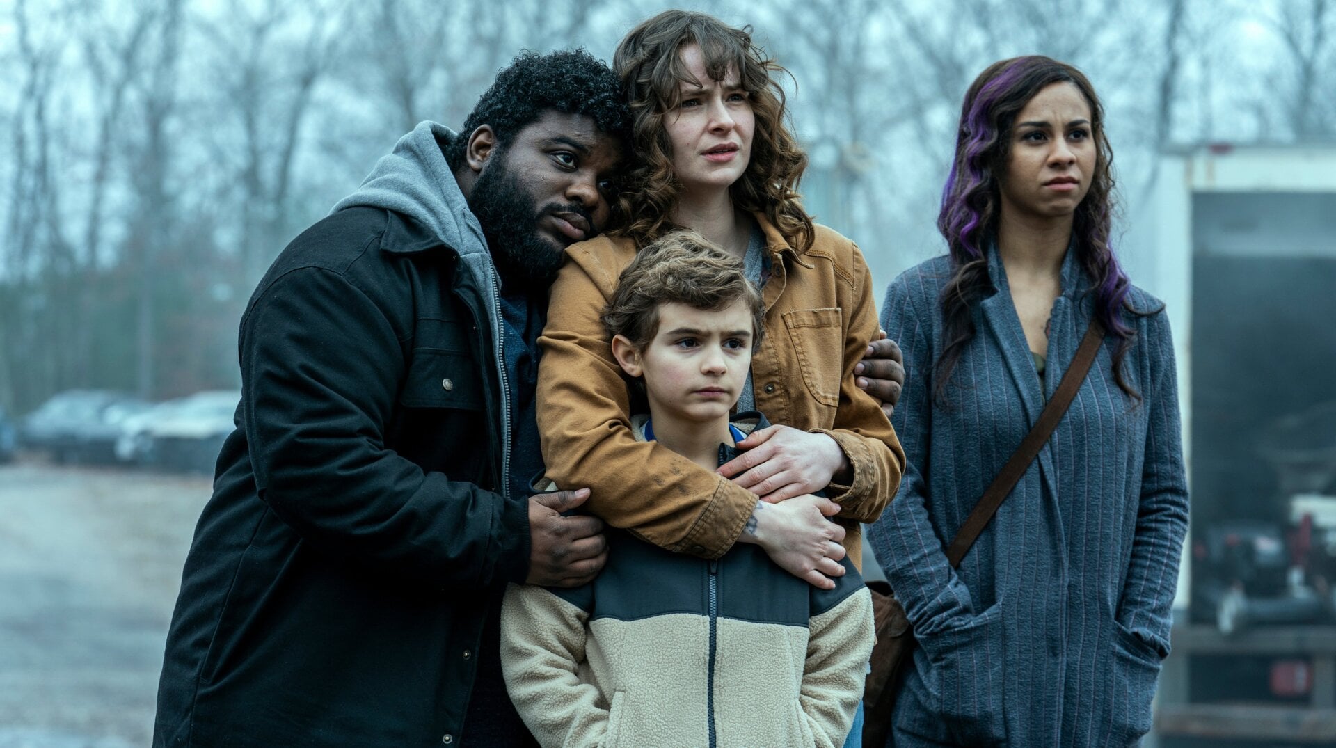 Jonathan Langdon as Lou Carmody, Ashleigh Cummings as Vic McQueen, Jahkara J. Smith as Maggie Leigh, and Jason David as Wayne McQueen.