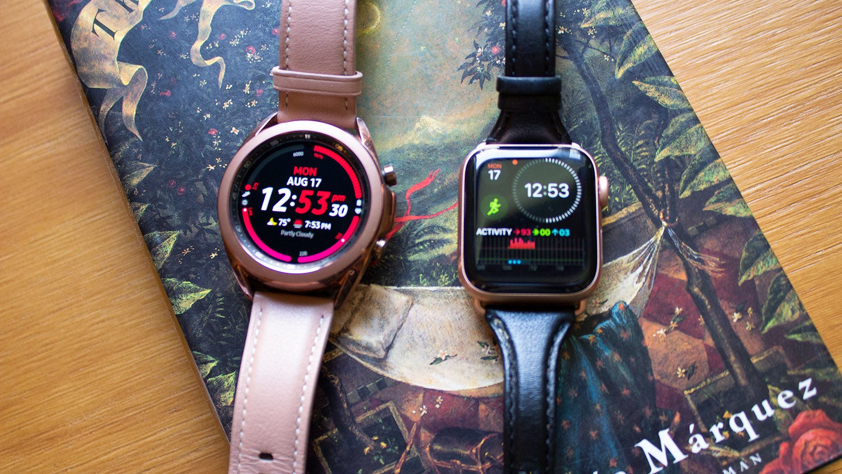 A side-by-side comparison between the Galaxy Watch 3 and the Apple Watch Series 5. In terms of fitness-tracking accuracy, the Galaxy Watch 3 has drastically improved and is comparable to the Series 5. 