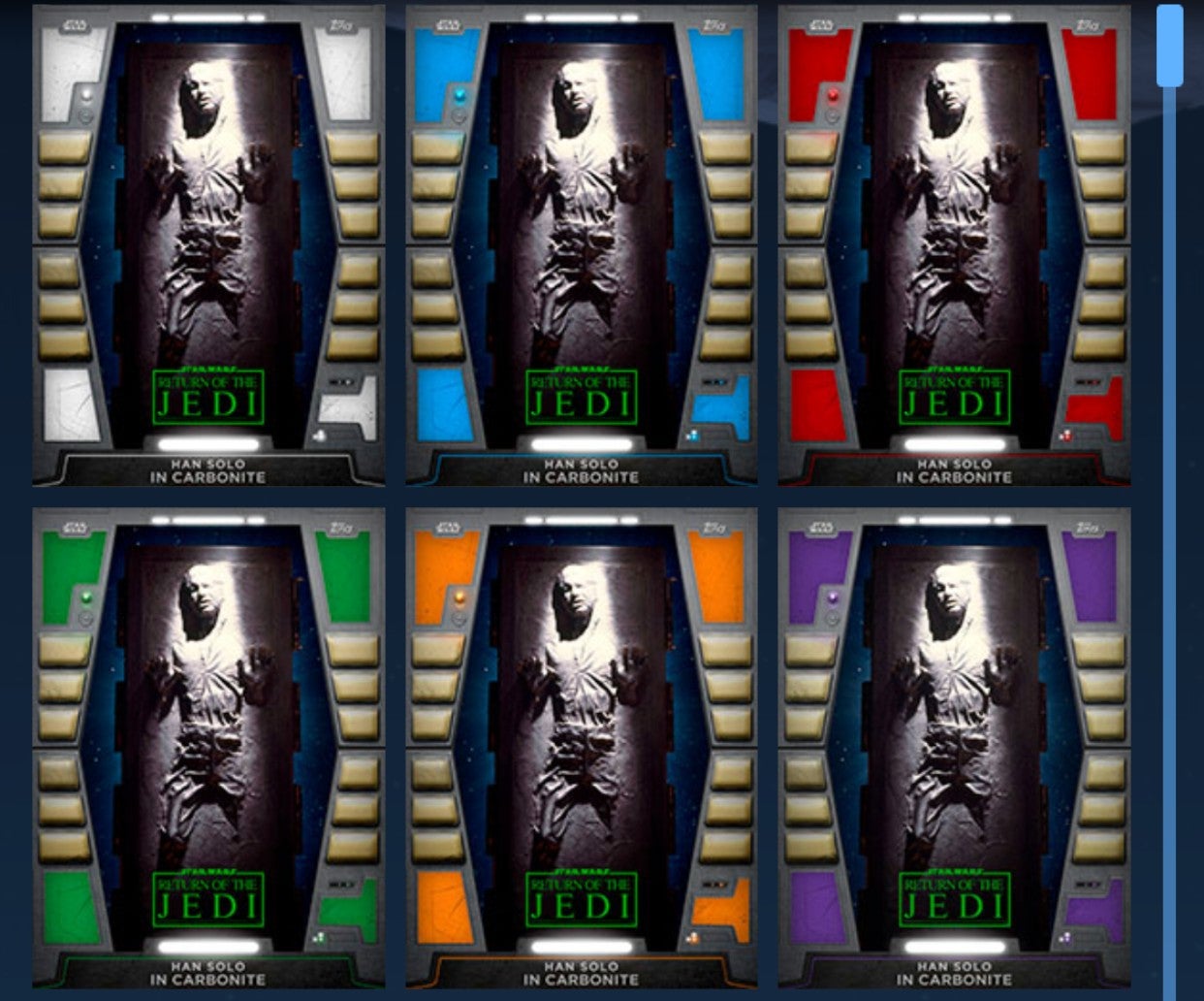 Here they are. The 2020 Han Solo in Carbonite base cards. I need a lot of these. 